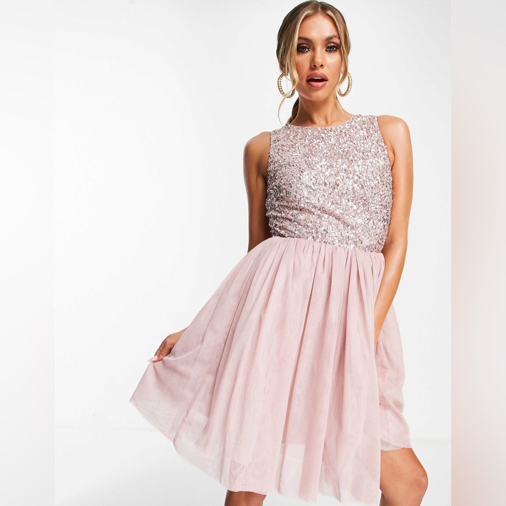 NWT Beauut ASOS Pink Sequin Embellished Mini Bridesmaid Dress Size 4⁠.
